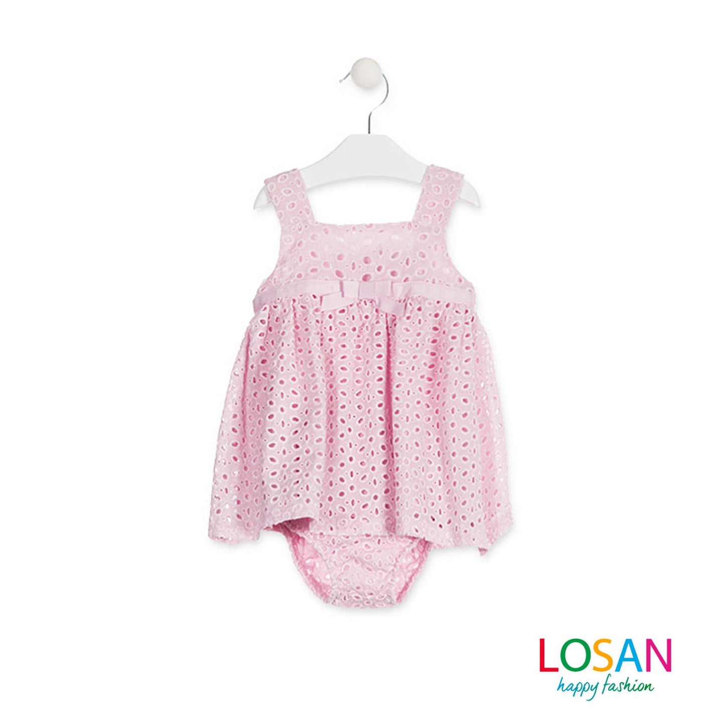 Losan - Vestito con Mutandina in Sangallo Rosa Baby Bambina