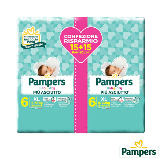 Pampers - Pannolini Baby Dry Pacco Doppio Taglia 6 Extralarge 30pz