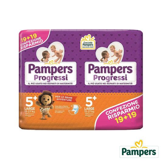Pampers - Pannolini Progressi Pacco Doppio Taglia 5+ Large 38pz