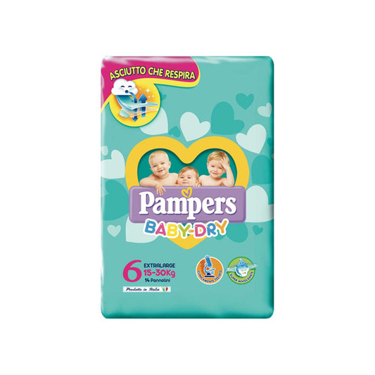 Pampers - Baby Dry Diapers Extra Large 15/30Kg x14 Tg6