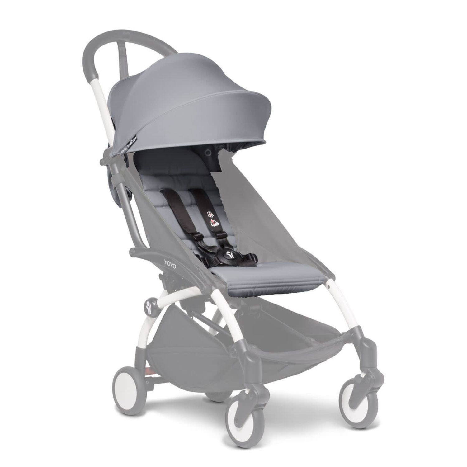 Gray YOYO stroller with sunshade extended, showcasing its compact design. 
