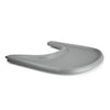 Gray high chair food tray shown at an angle. 
