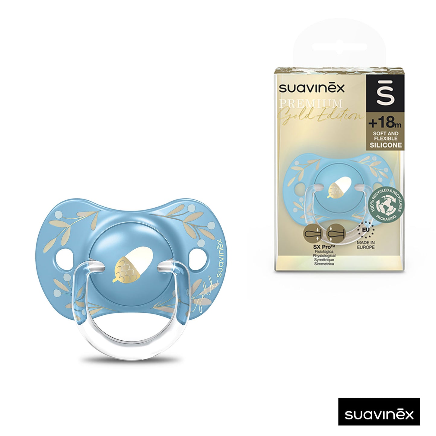 Suavinex - Succhietto 18+ mesi con tettina simmetrica SX pro Gold Edition