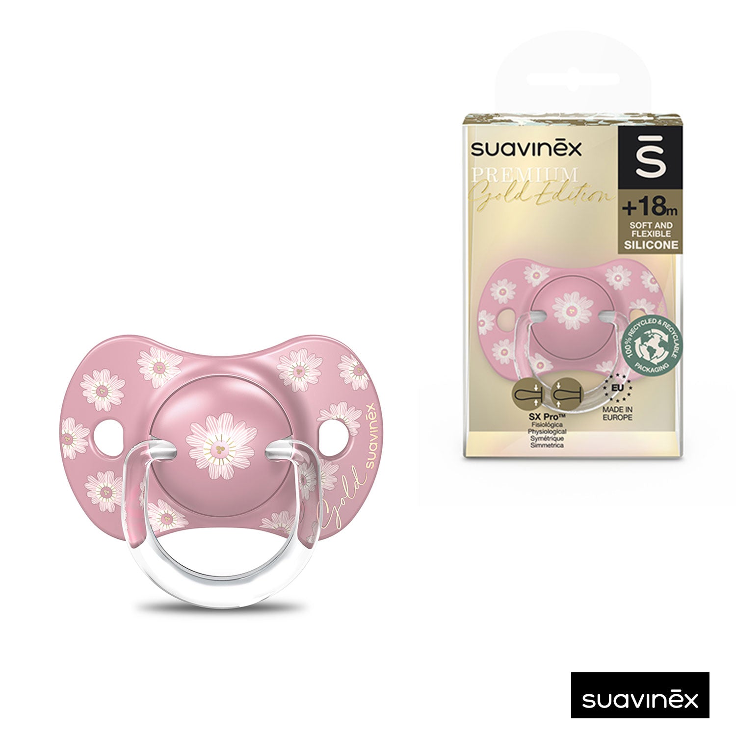 Suavinex - Succhietto 18+ mesi con tettina simmetrica SX pro Gold Edition