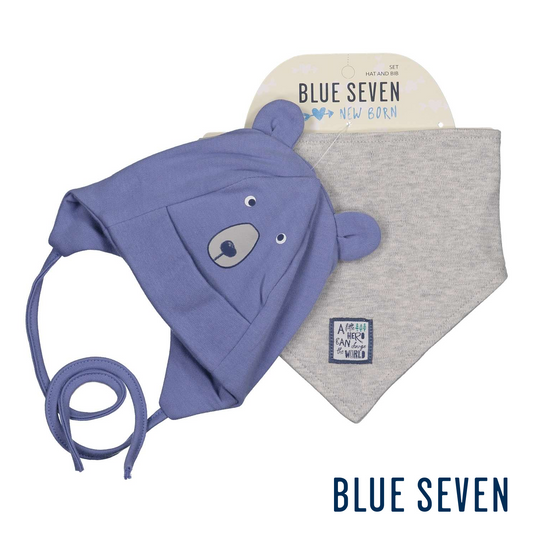 Blue Seven - Purple/Grey Baby Hat + Bib Set