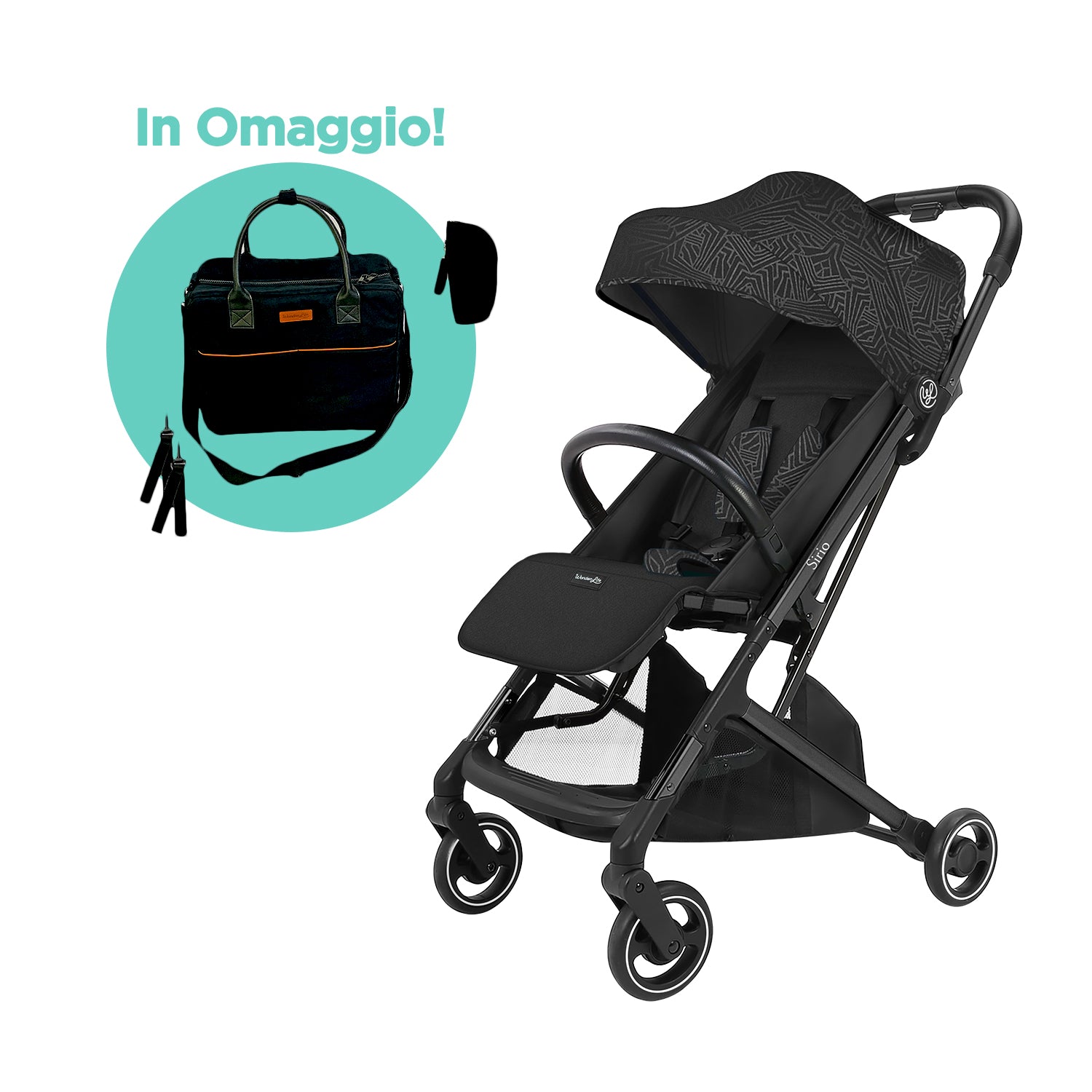 Wonderlife Sirio Black Stroller + FREE Mama Bag! Iperbimbo
