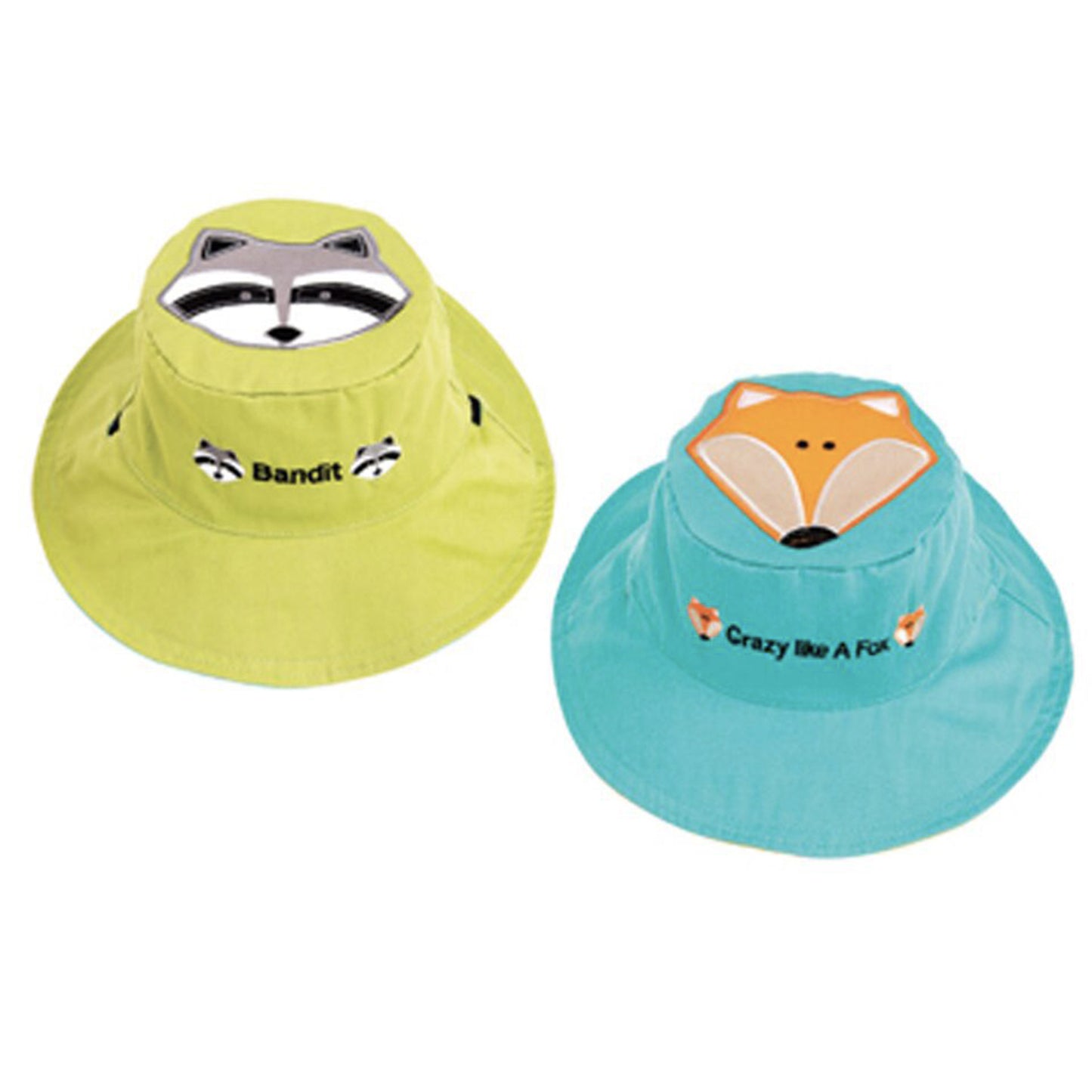 FlapJackKids - Reversible Anti-UV Summer Hat SPF 50+, Raccoon + Fox - 100% cotton
