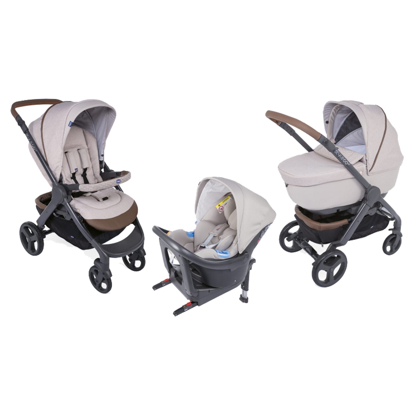 Chicco - StyleGo Up Crossover Trio Stroller with Oasys I-Size Car Seat and Bebè Care Anti-Abandonment Device - LAST PIECE