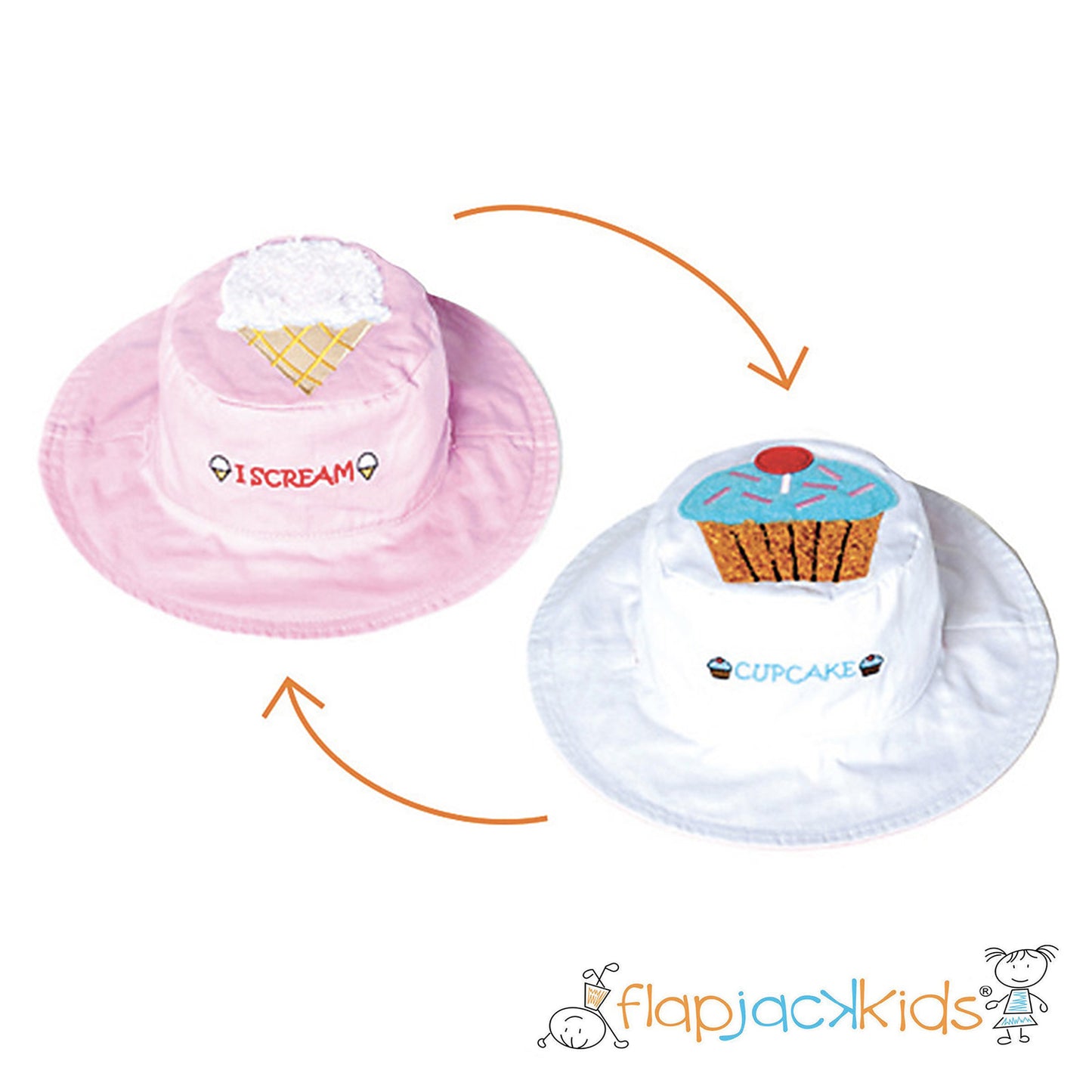 FlapJackKids - Anti-UV Reversible Summer Hat SPF 50+, Ice Cream+Cupcake - 100% cotton