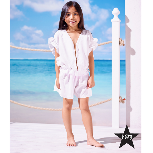 I Am Bikini - White Kaftan Swimsuit Cover Up For Girls Junior