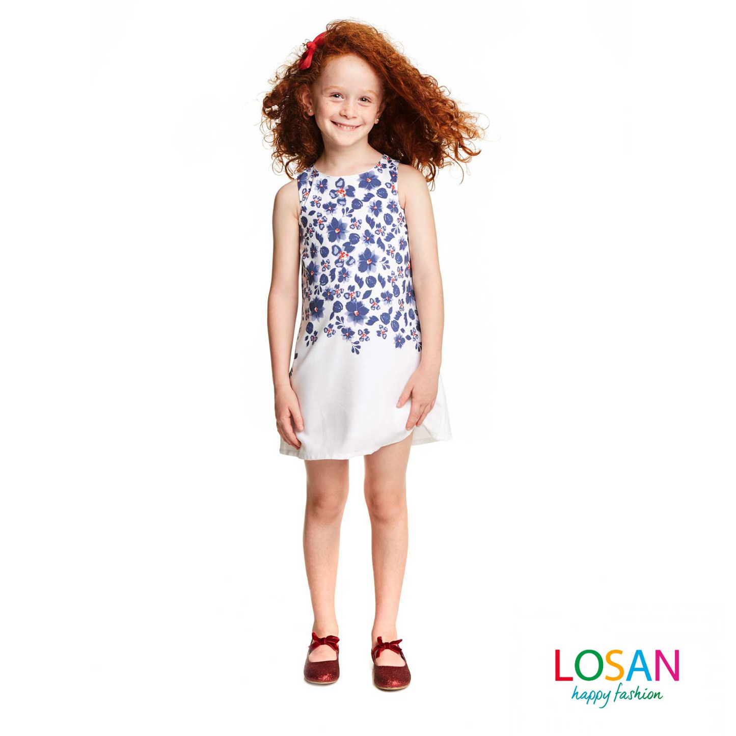 Losan - Vestito Bambina Junior Smanicato Fiori Blu