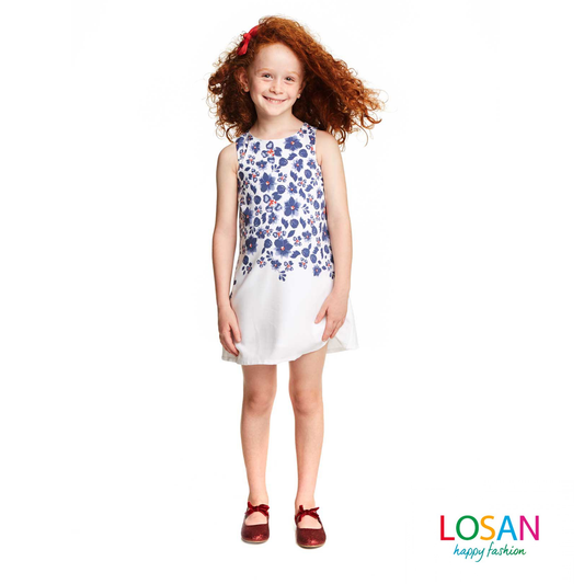 Losan - Blue Flowers Sleeveless Junior Girl Dress