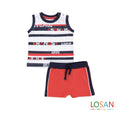 Losan - Newborn Boy Striped T-Shirt and Bermuda Set