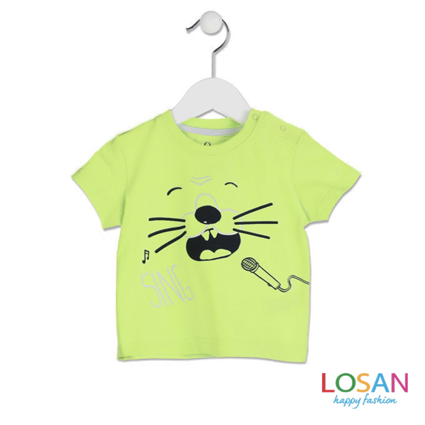 Losan - T-Shirt Verde Baby Bimbo con Faccia di Animale