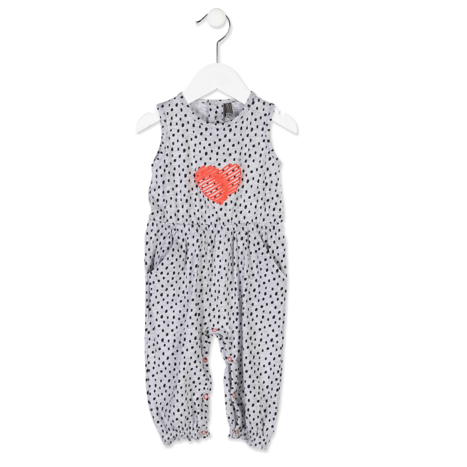Losan - Gray Polka Dot Baby Girl Sleeveless Overall
