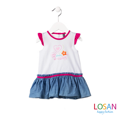 Losan - Vestito Combinato Smanicato Fucsia e Jeans