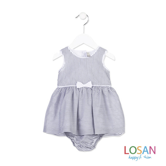 Losan - Baby Girl Blue Striped Pinafore Dress