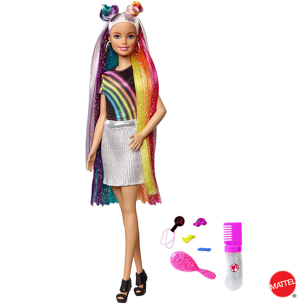 Mattel - Barbie Doll with Rainbow Hair with Accessories FXN96