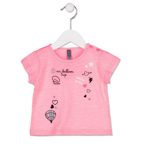Losan - Baby Girl Printed Fluo Pink T-Shirt