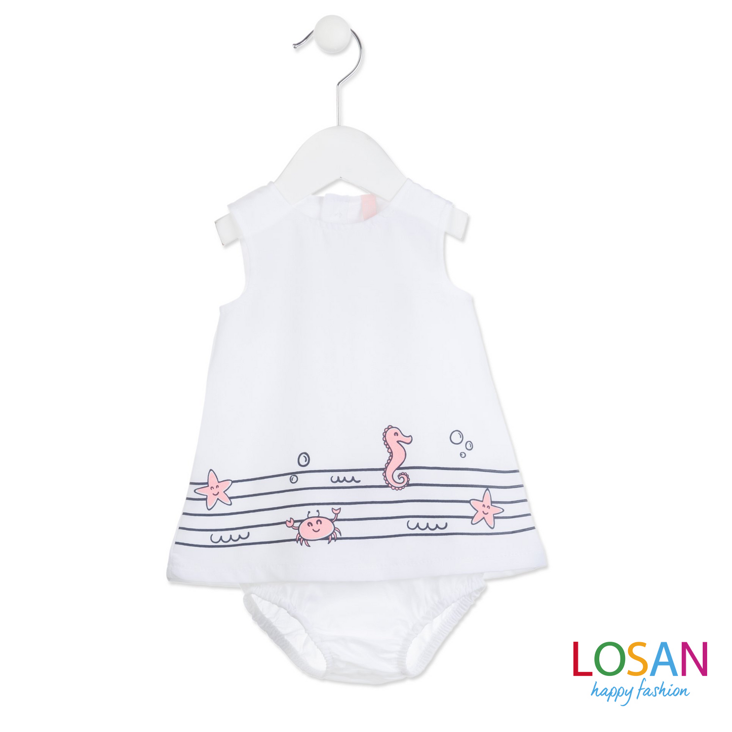 Losan - White Baby Girl Dress + Culotte LAST SIZE 0-1 MONTHS