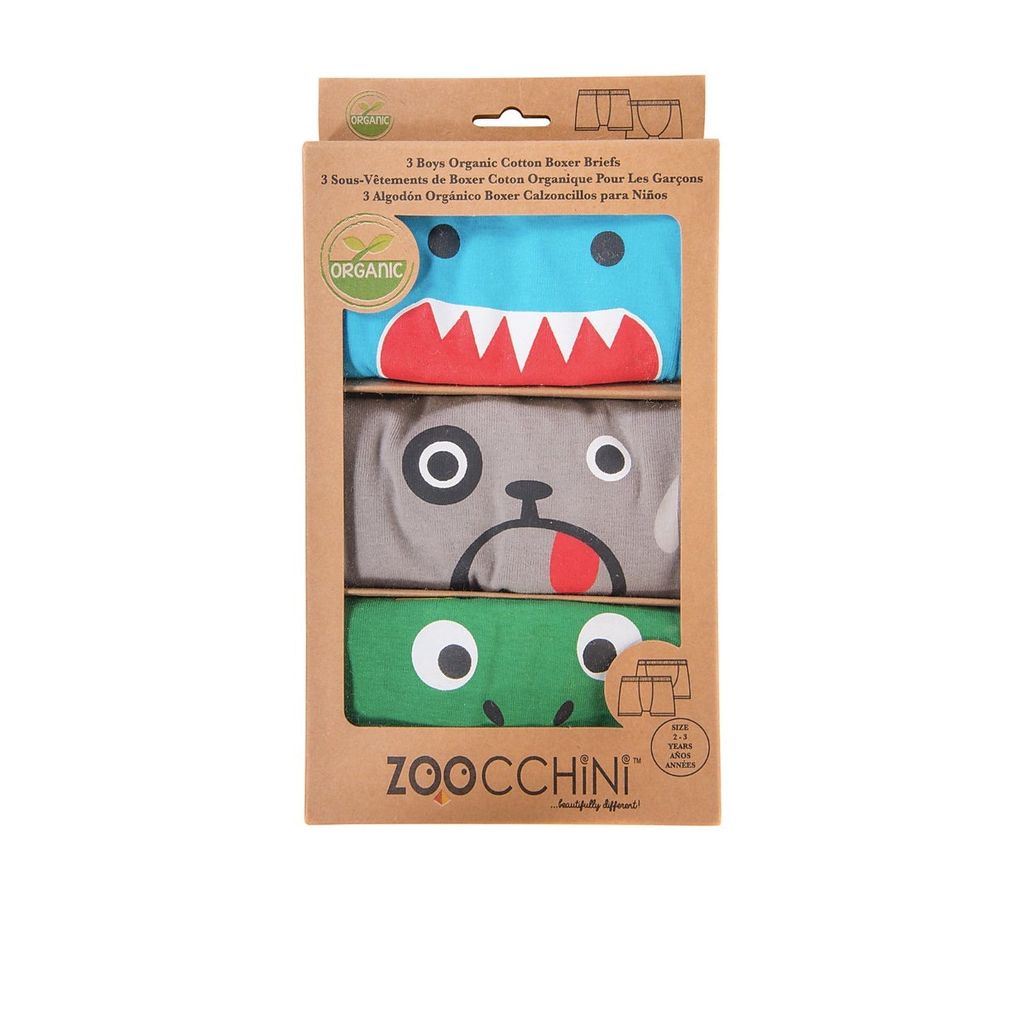 Zoocchini - Boxer Bimbo Amici Mostri - Pacco da 3, 100% Cotone Bio